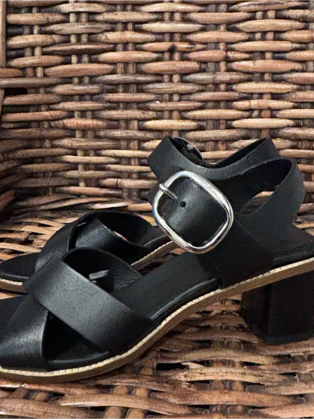 Everlane The Italian Leather Buckle Block Heel in Black Women's Shoe Size 7.5